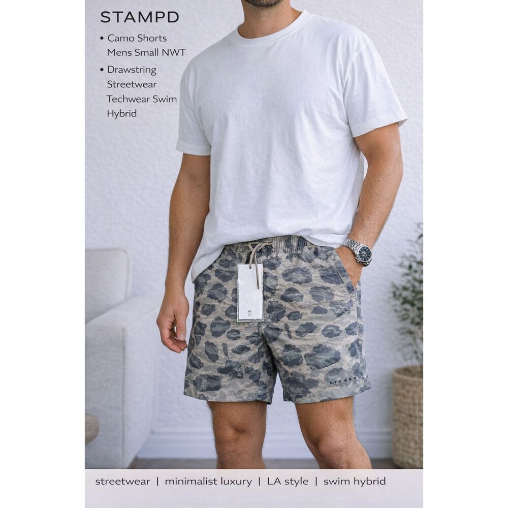 STAMPD LA Camo Shorts Mens Small NWT Drawstring Streetwear Techwear Swim Hybrid
